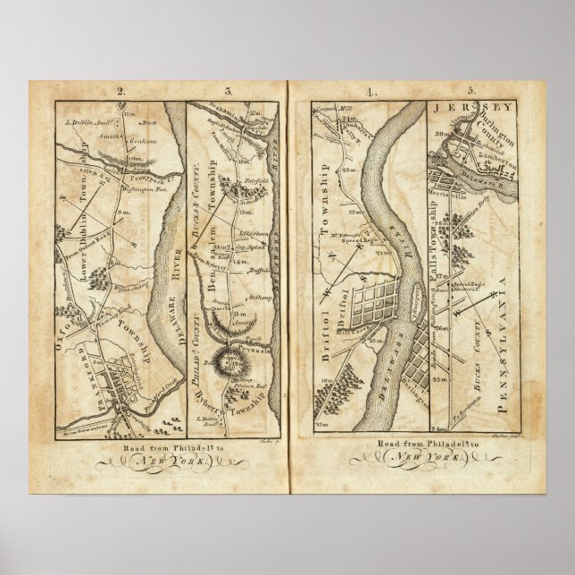 Philadelphia - New York Road Map Poster (Vorne)