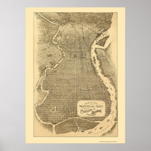 Philadelphia, PA Panorama Karte - 1870 Poster