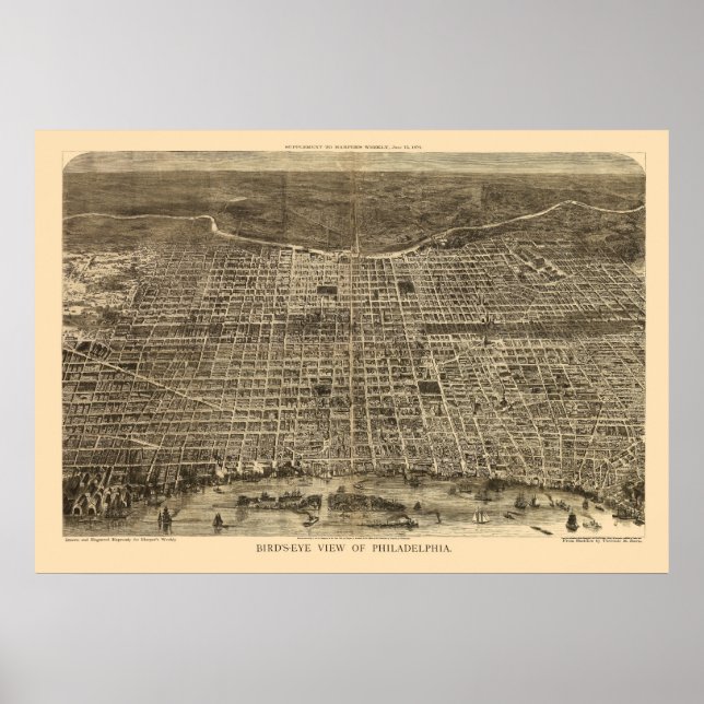 Philadelphia, PA Panorama Karte - 1872 Poster (Vorne)