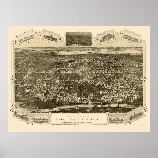Philadelphia, PA Panorama Karte - 1876 Poster (Vorne)