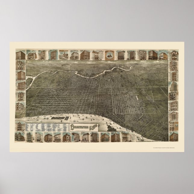 Philadelphia, PA Panorama Karte - 1886 Poster (Vorne)