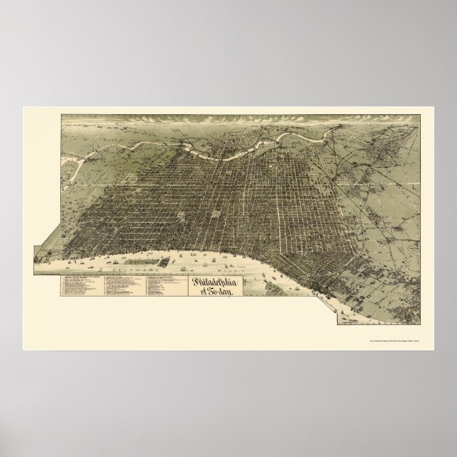Philadelphia, PA Panorama Karte - 1887 Poster (Vorne)