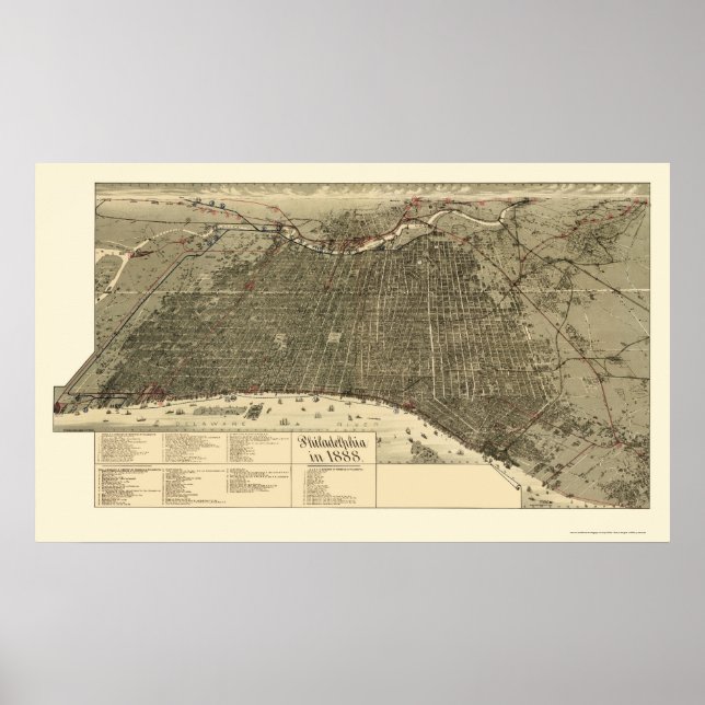 Philadelphia, PA Panorama Karte - 1888 Poster (Vorne)