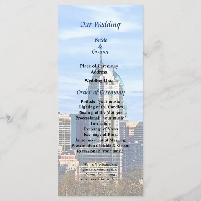 Philadelphia Pa Skyline II Hochzeitsprogramm Programm (Vorderseite)