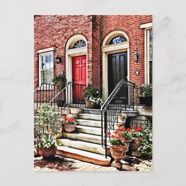 Philadelphia PA - Stadthaus mit Roten Geranien Postkarte (Vorderseite)