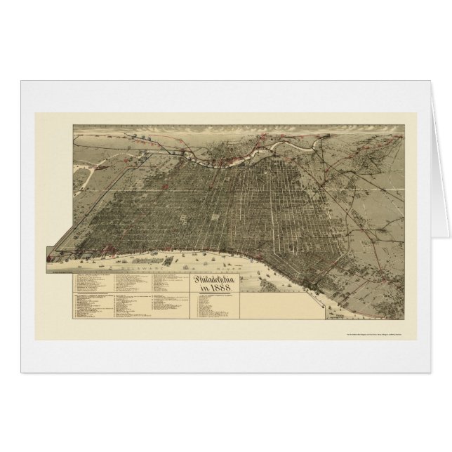 Philadelphia, panoramische Karte PAs - 1888 (Vorderseite (Horizontal))
