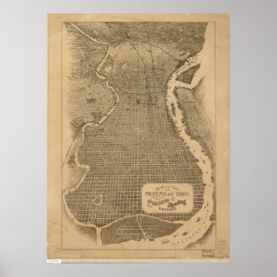 Philadelphia Penn 1870 Antike Panoramakarte Poster