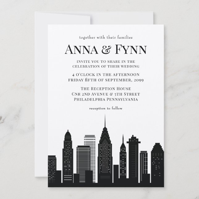 Philadelphia Pennsylvania City Skyline Wedding Inv Einladung (Vorderseite)