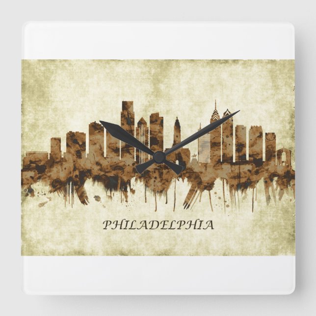 Philadelphia Pennsylvania Cityscape Quadratische Wanduhr (Vorderseite)