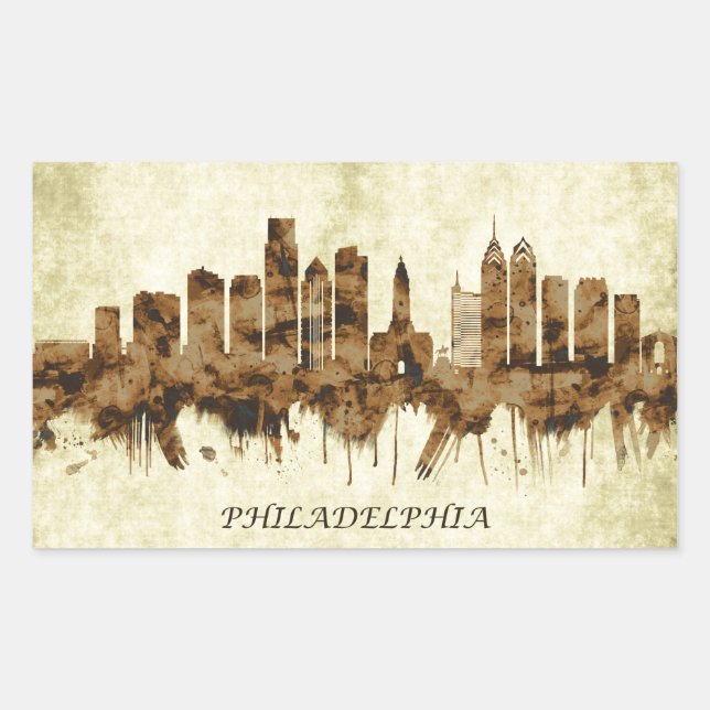 Philadelphia Pennsylvania Cityscape Rechteckiger Aufkleber (Vorderseite)