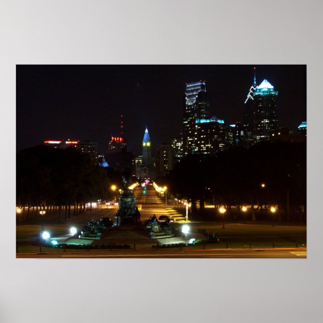 Philadelphia Pennsylvania, Downtown at night. Poster (Vorne)