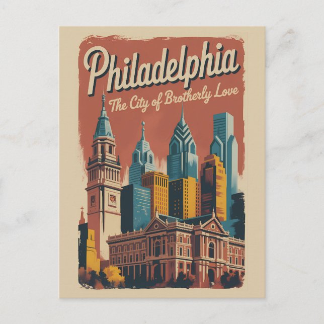 Philadelphia Pennsylvania Illustration Travel Art Postkarte (Vorderseite)