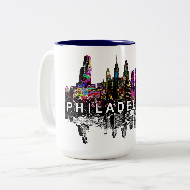 Philadelphia, Pennsylvania in Graffiti Zweifarbige Tasse (Vorderseite Links)