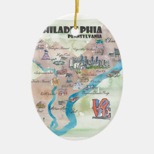 Philadelphia Pennsylvania Retro Vintage Karte Keramik Ornament