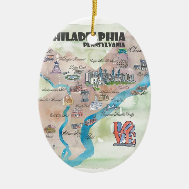 Philadelphia Pennsylvania Retro Vintage Karte Keramik Ornament (Vorne)