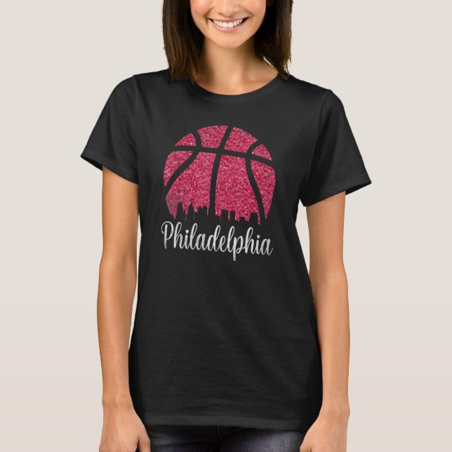 Philadelphia Pennsylvania Skyline Pink Basketball T-Shirt (Vorderseite)