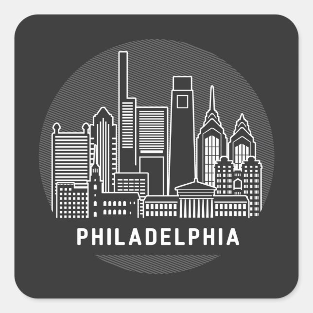 Philadelphia Pennsylvania Skyline Quadratischer Aufkleber (Vorderseite)