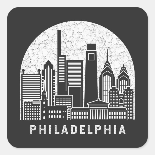 Philadelphia Pennsylvania Skyline Quadratischer Aufkleber (Vorderseite)