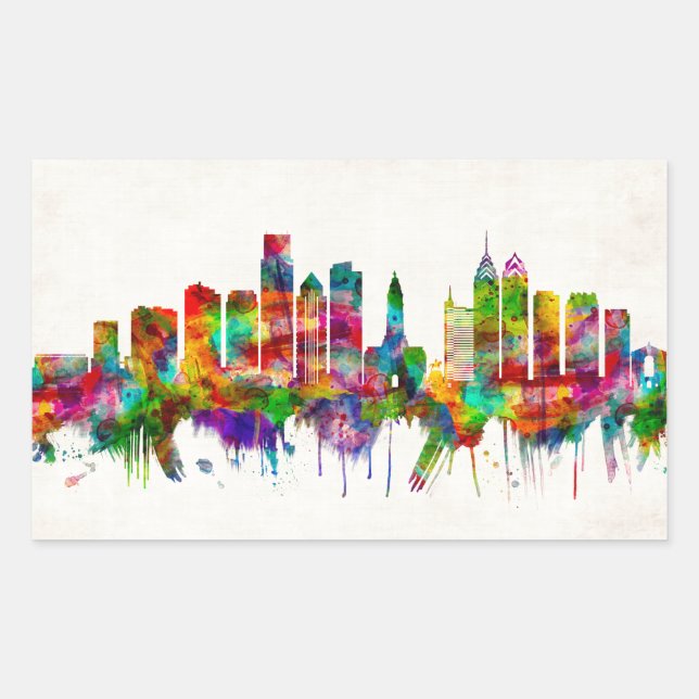 Philadelphia Pennsylvania Skyline Rechteckiger Aufkleber (Vorderseite)