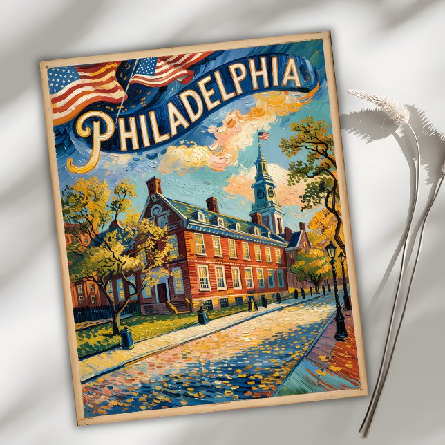 Philadelphia Pennsylvania US Retro Van Gogh Travel Postkarte (Von Creator hochgeladen)