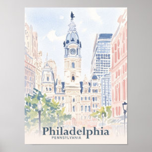 Philadelphia Pennsylvania USA Aquarell Reise Poster