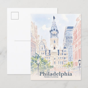 Philadelphia Pennsylvania USA Aquarell Reise Postkarte