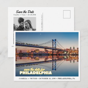 Philadelphia Save-the-Date Retro-Skyline-Postkarte Postkarte