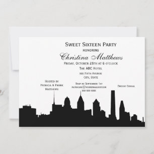 Philadelphia Schwarze Skyline Silhouette Sweet 16 Einladung