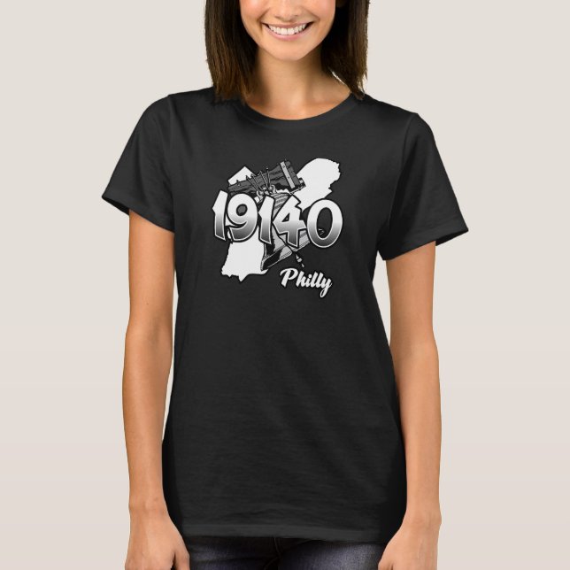 Philadelphia-Silhouette mit Zip Code 19140 und Li T-Shirt (Vorderseite)