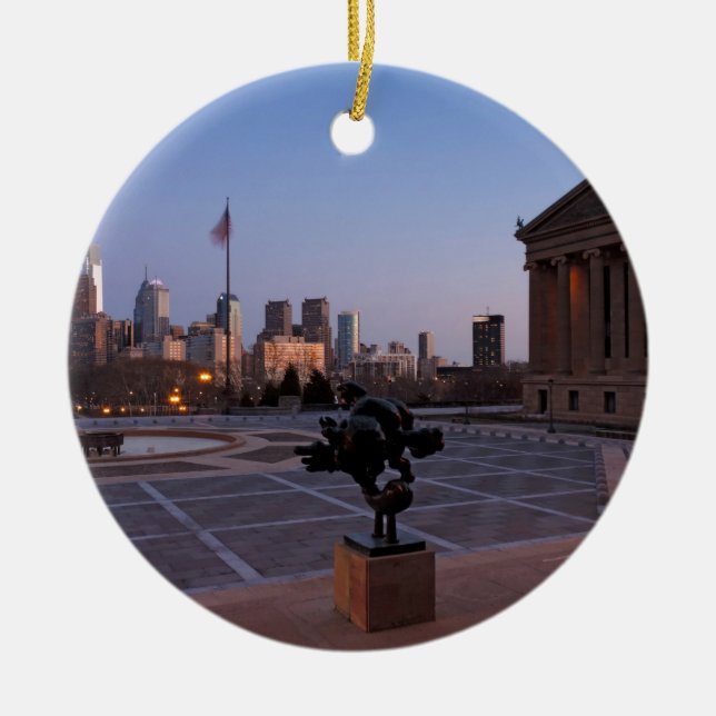 Philadelphia-Skyline an der Dämmerung Keramik Ornament (Vorne)