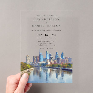 Philadelphia Skyline Aquarell Elegante Hochzeit Acryleinladungen