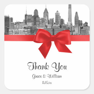 Philadelphia Skyline Ätzung BW Rot Geschenkanhänge Quadratischer Aufkleber