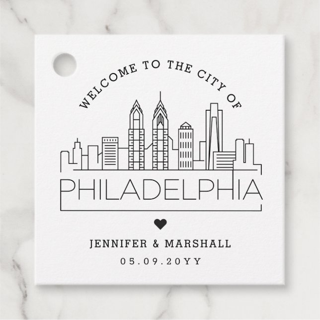 Philadelphia Skyline | Begrüßung Geschenkanhänger (Vorderseite)