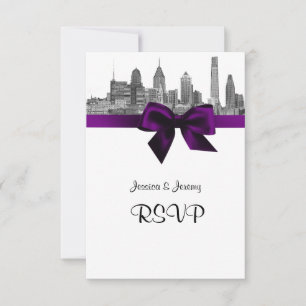Philadelphia Skyline Etch BW Lila UAWG Menu RSVP Karte