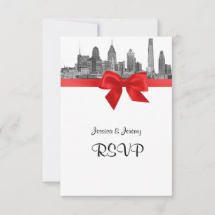 Philadelphia Skyline Etch BW Red UAWG #2 RSVP Karte