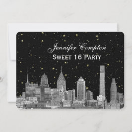Philadelphia Skyline Etch Starry DIY BG Sweet 16 H Einladung