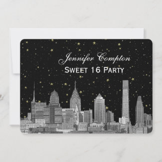 Philadelphia Skyline Etch Starry DIY BG Sweet 16 H Einladung