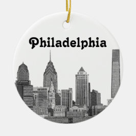 Philadelphia Skyline Etched Keramik Ornament