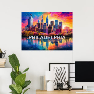 Philadelphia Skyline Farbenfrohe urbane Kunst Poster