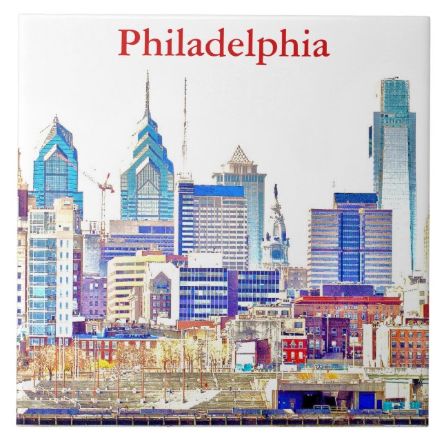 Philadelphia-Skyline-Farbskizze-Fliese Fliese (Vorderseite)