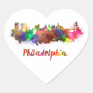 Philadelphia skyline im Watercolor Herz-Aufkleber