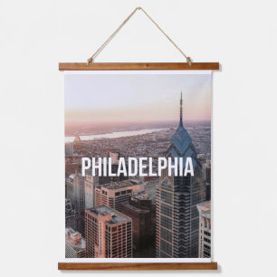 Philadelphia Skyline Luftbild Typography Stadt Wandteppich Mit Holzrahmen