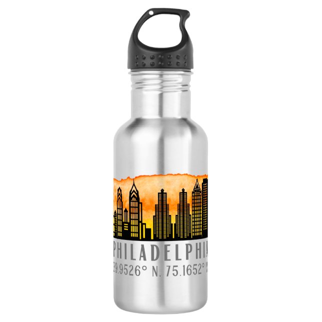 Philadelphia Skyline Map Coordinates  Edelstahlflasche (Vorderseite)