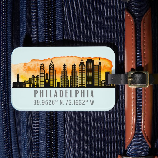 Philadelphia Skyline Map Koordinaten Gepäckanhänger (Vorderseite Insitu 4)