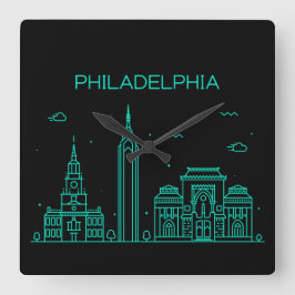Philadelphia Skyline Quadratische Wanduhr