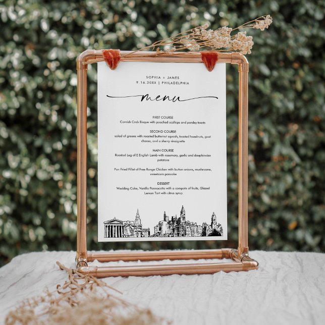 Philadelphia Skyline Wedding Dinner Menu Card 12x1 (Von Creator hochgeladen)
