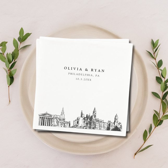 Philadelphia Skyline Wedding Paper Cocktail Napkin Serviette (Philadelphia Wedding Napkins)