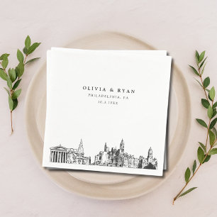 Philadelphia Skyline Wedding Paper Cocktail Napkin Serviette