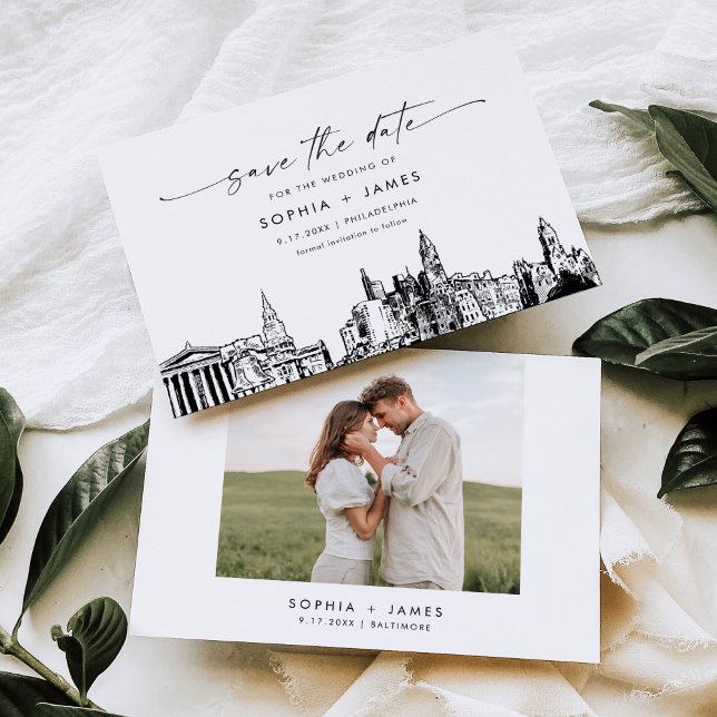 Philadelphia Skyline Wedding Save the Date Card Einladung (Von Creator hochgeladen)