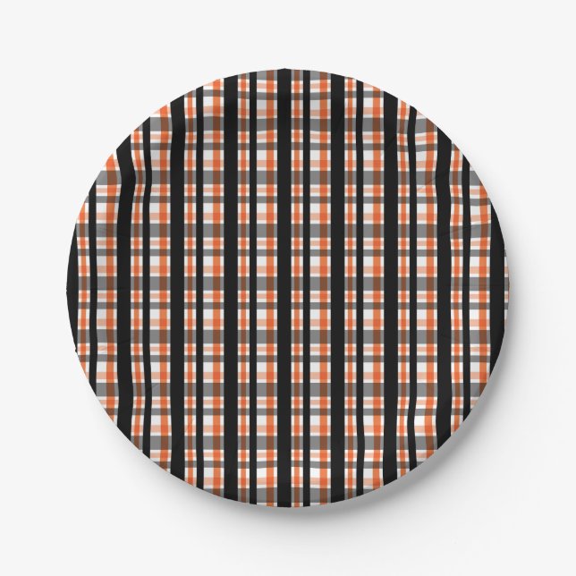 Philadelphia Sports Fan Black Orange White Kariert Pappteller (Vorderseite)